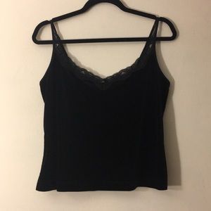 NWOT black velvet lace trim cami
